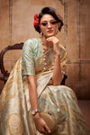 Sea Green Organza Silk Saree With Zari Weaving Work