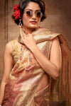 Peach Organza Silk Saree With Zari Weaving Work