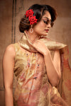 Peach Organza Silk Saree With Zari Weaving Work