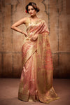 Peach Organza Silk Saree With Zari Weaving Work
