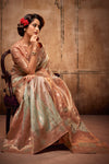 Pista Green & Peach Organza Silk Saree With Zari Weaving Work