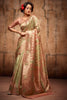 Green & Peach Organza Silk Saree With Zari Weaving Work