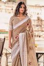 Chikoo color Soft Linen with Lucknowi weaving Border and Gota patti work