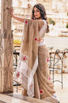 Chikoo color Soft Linen with Lucknowi weaving Border and Gota patti work