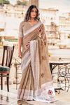 Chikoo Soft Linen With Lucknowi Weaving Border & Gota Patti Work