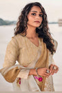 Cream color Soft Linen with Lucknowi weaving Border and Gota patti work