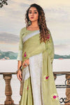 Pista shade Soft Linen with Lucknowi weaving Border and Gota patti work
