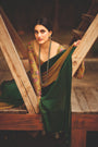 Dark Green 3D Chiffon Satin Saree With Sequence Blouse