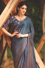 Shiny Gray 3D Chiffon Satin Saree With Sequence Blouse