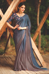 Shiny Gray 3D Chiffon Satin Saree With Sequence Blouse