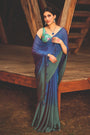 Blue color 3D Chiffon Satin Saree With Sequence Blouse
