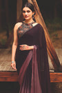 Wine color 3D Chiffon Satin Saree With Sequence Blouse