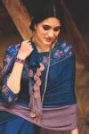 Navy Blue color 3D Chiffon Satin Saree With Sequence Blouse
