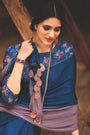 Navy Blue color 3D Chiffon Satin Saree With Sequence Blouse