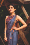 Gray color 3D Chiffon Satin Saree With Sequence Blouse