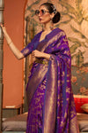 Beautiful Violet Nylon Chinon Two Tone Weaving Silk Saree