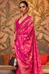 Latest Pink Nylon Chinon Two Tone Weaving Silk Saree