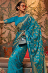 Fabulous Sky Blue Nylon Chinon Two Tone Weaving Silk Saree