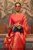 Stylish Dark Coral Nylon Chinon Two Tone Weaving Silk Saree