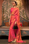 Stylish Dark Coral Nylon Chinon Two Tone Weaving Silk Saree