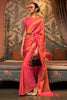 Stylish Dark Coral Nylon Chinon Two Tone Weaving Silk Saree