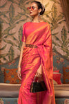 Stylish Dark Coral Nylon Chinon Two Tone Weaving Silk Saree