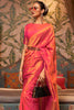 Stylish Dark Coral Nylon Chinon Two Tone Weaving Silk Saree