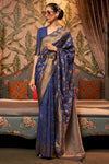 Blue Nylon Chinon Two Tone Weaving Silk Saree