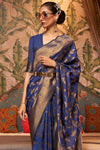 Blue Nylon Chinon Two Tone Weaving Silk Saree
