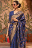 Blue Nylon Chinon Two Tone Weaving Silk Saree