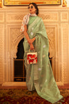 Light Green Tissue Silk Zari Woven Saree With Blouse