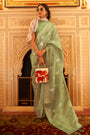 Tea Green Tissue Silk Zari woven Saree With Blouse