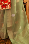 Tea Green Tissue Silk Zari woven Saree With Blouse