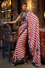 Peach Color Abstract Print Sattin Crepe Trendy Saree