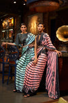 Sea Green Color Abstract Print Sattin Crepe Trendy Saree