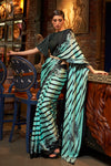 Sea Green Color Abstract Print Sattin Crepe Trendy Saree