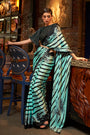 Sea Green Color Abstract Print Sattin Crepe Trendy Saree
