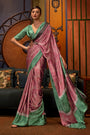 Pastel Pink Abstract Print Satin Crepe Trendy Saree