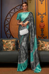 Lava Gray Abstract Print Satin Crepe Trendy Saree
