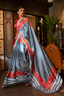 Polka Dots Silver Gray Satin Crepe Trendy Saree