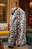Abstract Print Satin Crepe Trendy Saree in Black and White