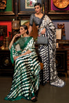 Abstract Print Satin Crepe Trendy Saree in Black and White