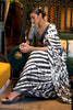 Abstract Print Satin Crepe Trendy Saree in Black and White
