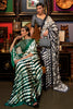 Abstract Print Satin Crepe Trendy Saree in Green and White color