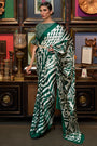 Abstract Print Satin Crepe Trendy Saree in Green and White color
