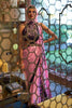 Abstract Print Satin Crepe Trendy Saree in Baby Pink