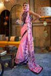 Abstract Print Satin Crepe Trendy Saree in Baby Pink