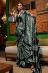 Abstract Print Satin Crepe Trendy Saree in Pastel Green