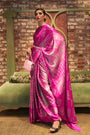 Abstract Print Satin Crepe Trendy Saree in Rani Pink
