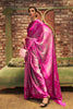 Abstract Print Satin Crepe Trendy Saree in Rani Pink